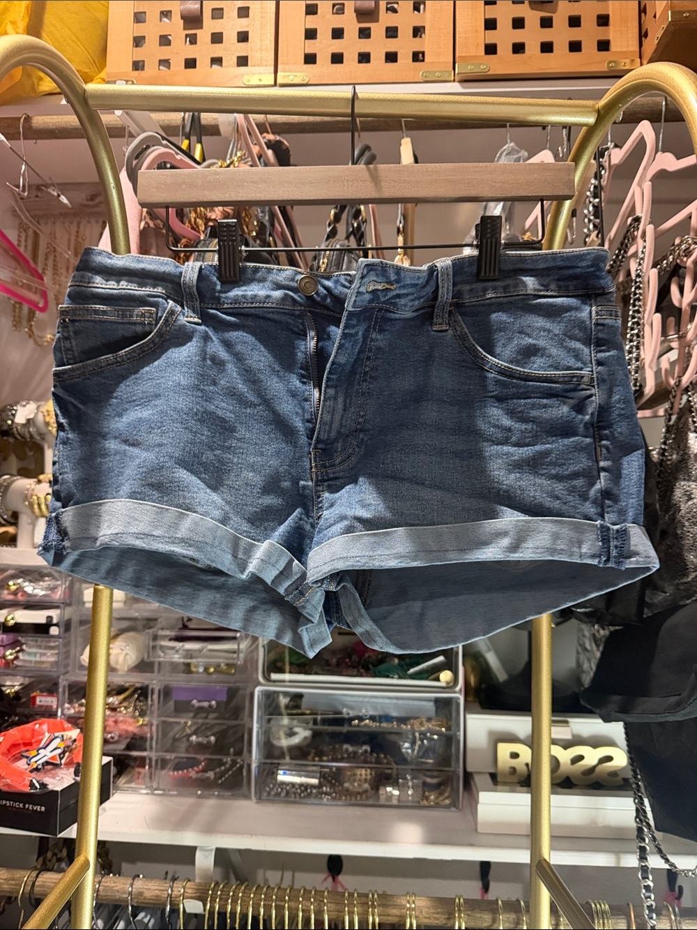 No Boundaries Blue Denim Roll-Cuff Jean Shorts